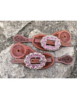 ladies spur straps Pink stones